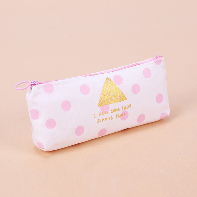 New Fresh Pink Stripe Case Cute Canvas Pencil Bag School Supplies Stationery Material  Pencil Case