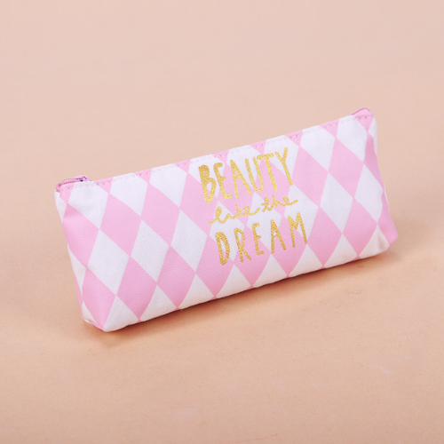 New Fresh Pink Stripe Case Cute Canvas Pencil Bag School Supplies Stationery Material  Pencil Case