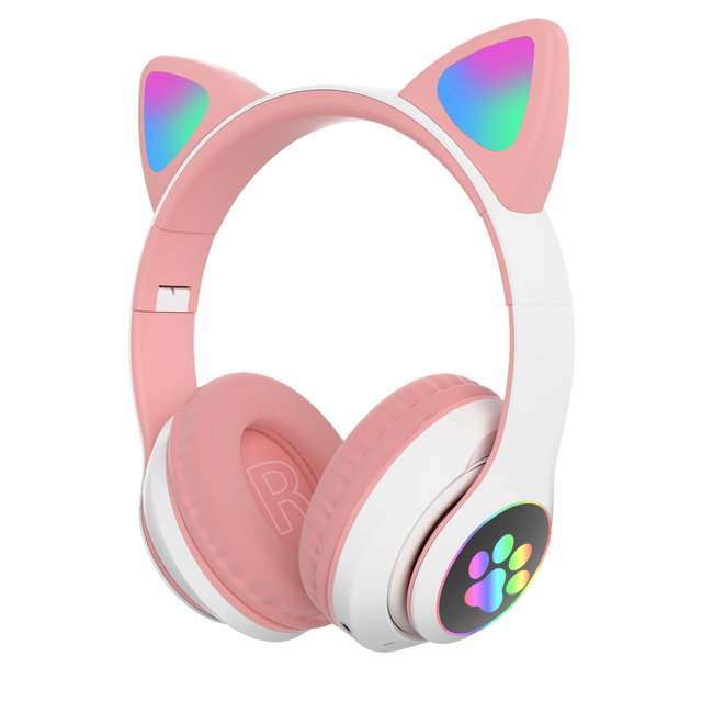 Flash Light Cute Cat Ears Wireless Headphones with Mic Can control LED Kid Girls Stereo Phone Music Bluetooth Headset