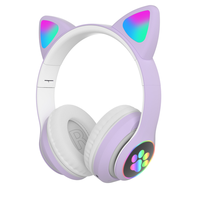 Flash Light Cute Cat Ears Wireless Headphones with Mic Can control LED Kid Girls Stereo Phone Music Bluetooth Headset