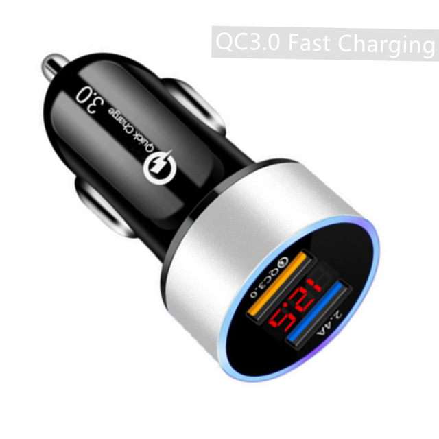 USB Car Charger Fast 12-24V Voltage Detection LED Digital Car Adapter Socket Quick Car Phone Charger With LED Lamp 3.1A QC3.0 2