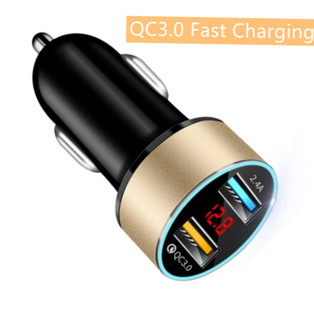 USB Car Charger Fast 12-24V Voltage Detection LED Digital Car Adapter Socket Quick Car Phone Charger With LED Lamp 3.1A QC3.0 2