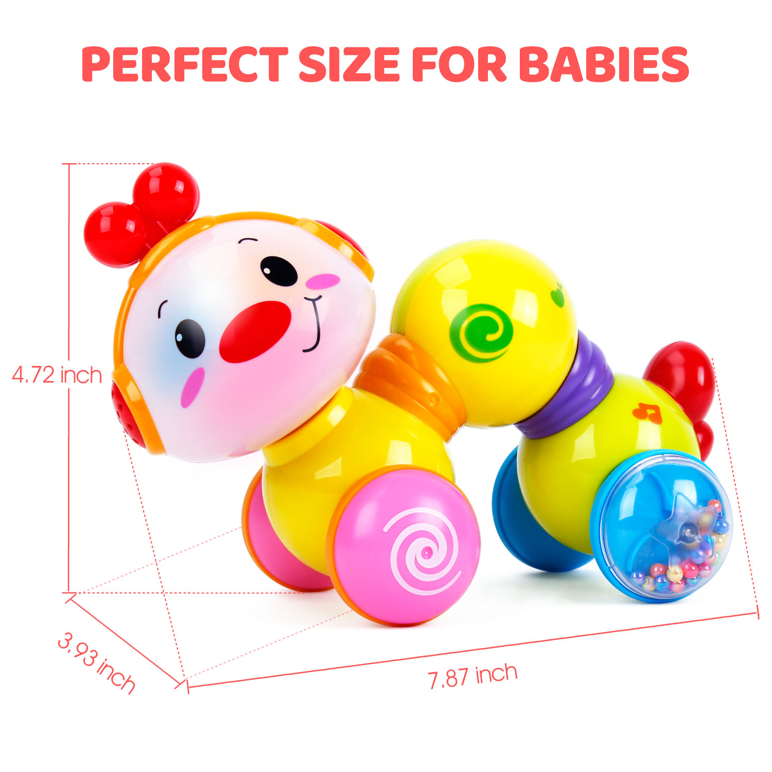 Hahaland Baby Toys Musical Press and Go Baby Toys for 6-18 Months Girl Boy Infant Gifts Caterpillar Crawling Toys with Light