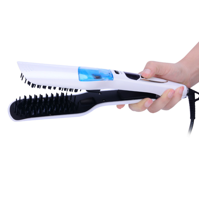 Steam Hair Straightener Brush Professional Ceramic Tourmaline Steam Spray Flat Iron Hair Straightening Comb with LCD Display