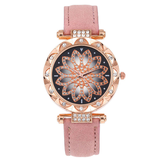 Women Starry Sky Watch Luxury Rose Gold Diamond Watches Ladies Casual Leather Band Quartz Wristwatch Female Clock
