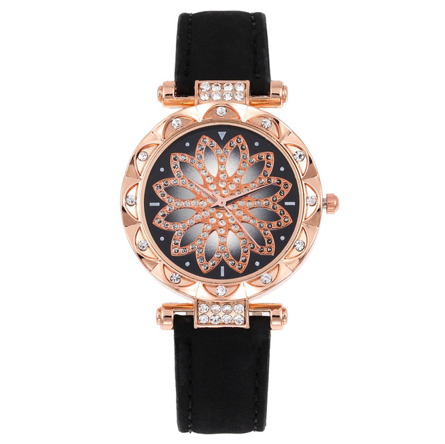 Women Starry Sky Watch Luxury Rose Gold Diamond Watches Ladies Casual Leather Band Quartz Wristwatch Female Clock