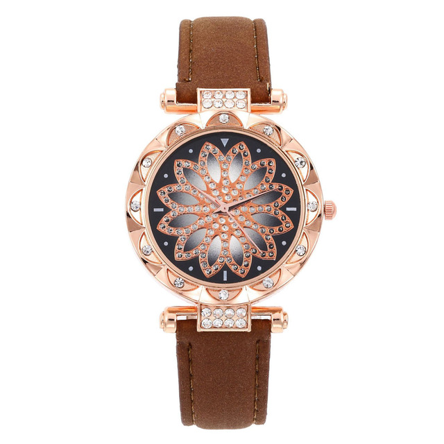 Women Starry Sky Watch Luxury Rose Gold Diamond Watches Ladies Casual Leather Band Quartz Wristwatch Female Clock