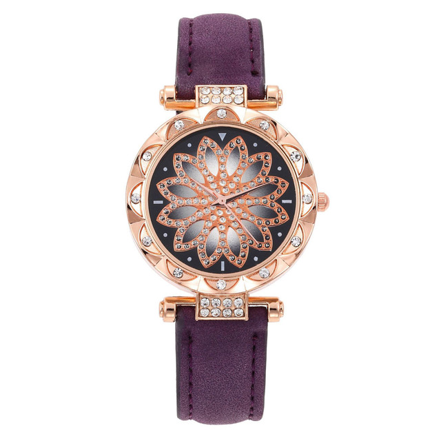 Women Starry Sky Watch Luxury Rose Gold Diamond Watches Ladies Casual Leather Band Quartz Wristwatch Female Clock
