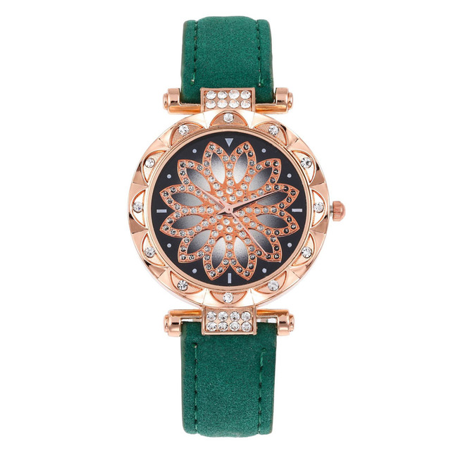 Women Starry Sky Watch Luxury Rose Gold Diamond Watches Ladies Casual Leather Band Quartz Wristwatch Female Clock