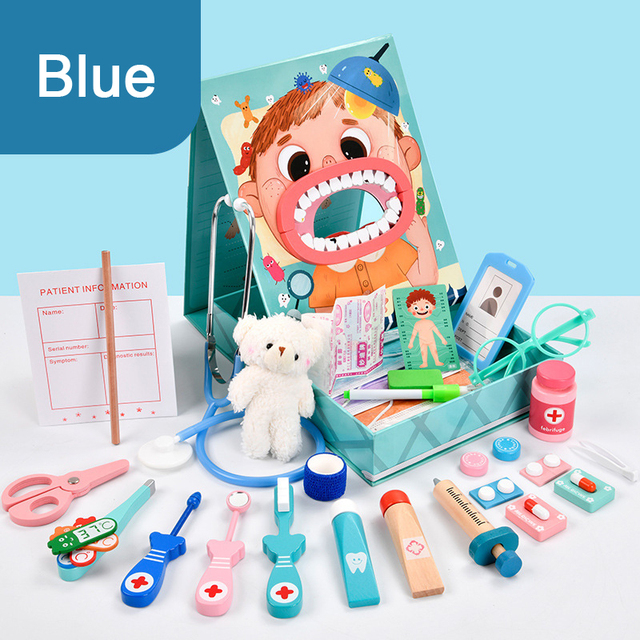Pretend Play Wooden Doctor Educational Toys For Children Medical Simulation Medicine Chest Set For Kids Role Playing Pretend Toy