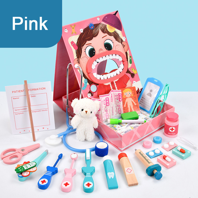 Pretend Play Wooden Doctor Educational Toys For Children Medical Simulation Medicine Chest Set For Kids Role Playing Pretend Toy