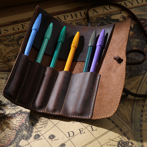 Vintage Cow Leather Pencil Case 100% Handmade Durable Retro Pen Bag Lapiz Cow Hide Roll Pencil Bag School Artist's Office