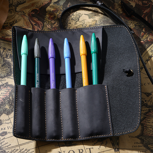 Vintage Cow Leather Pencil Case 100% Handmade Durable Retro Pen Bag Lapiz Cow Hide Roll Pencil Bag School Artist's Office