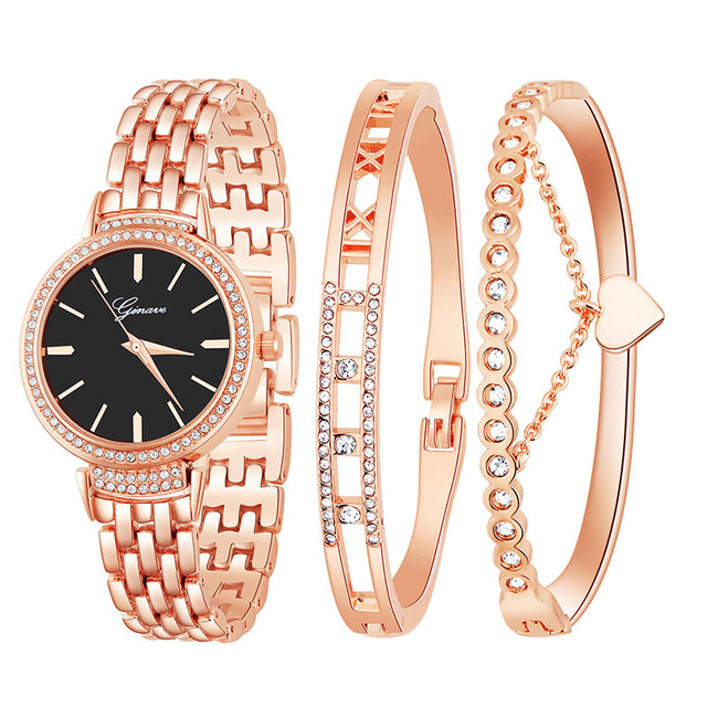 Hot Selling Women's Diamond Watches, Quartz Watches, Watches, Bracelets, Bracelets Three-piece Set