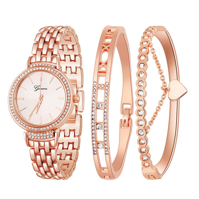Hot Selling Women's Diamond Watches, Quartz Watches, Watches, Bracelets, Bracelets Three-piece Set