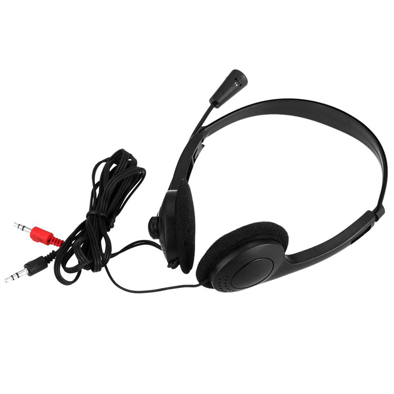 Black 3.5mm Microphone Adjustable Headband Wired Stereo Headset