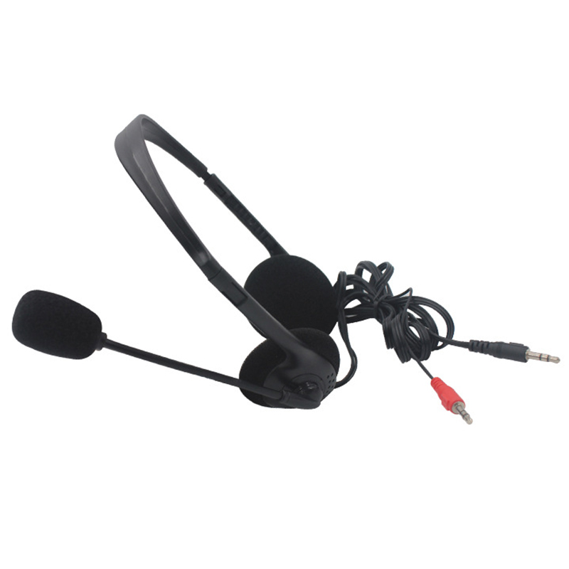 Black 3.5mm Microphone Adjustable Headband Wired Stereo Headset
