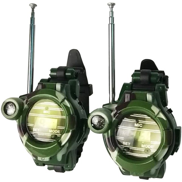 2Pcs Walkie Talkies Military Watches Toy for Kids 7 In 1 Camouflage 2 Way Radios Mini Walky Talky Interphone Clock Gifts for Boy