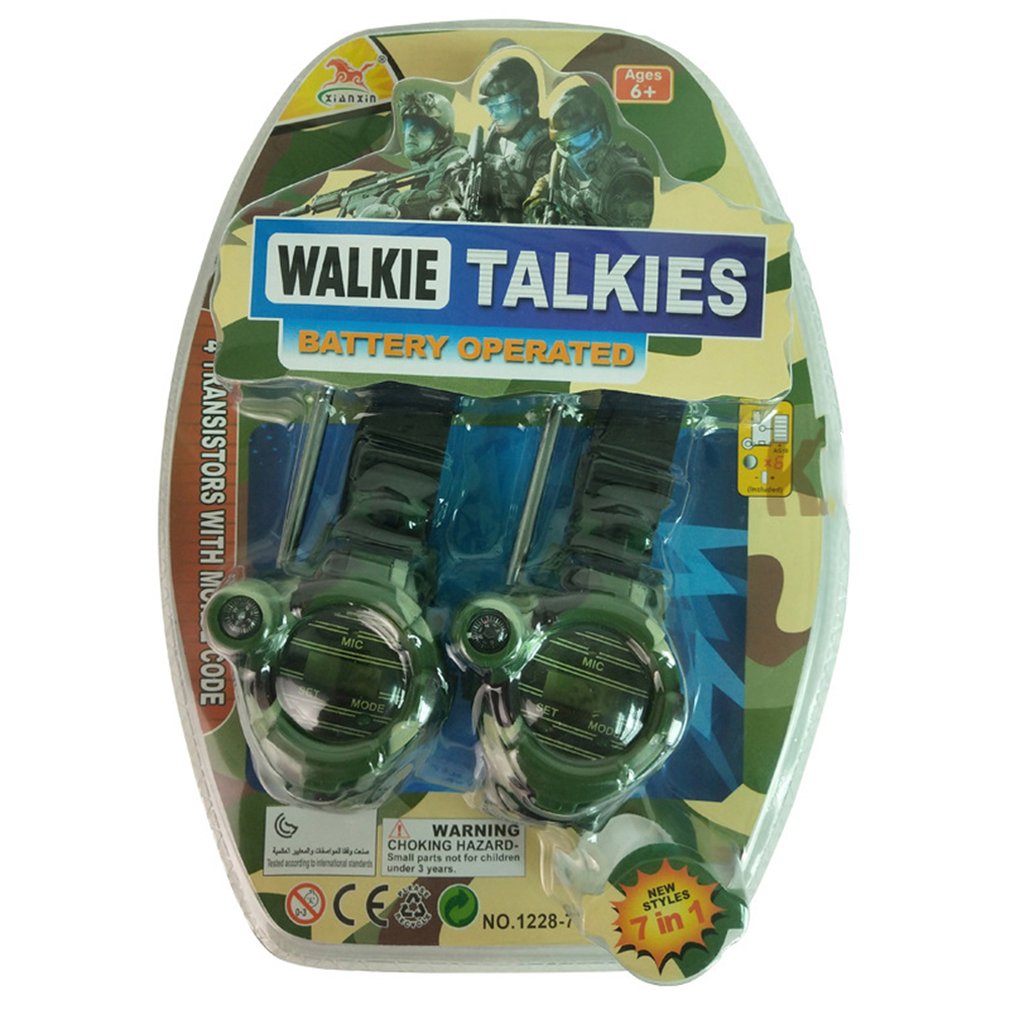 2Pcs Walkie Talkies Military Watches Toy for Kids 7 In 1 Camouflage 2 Way Radios Mini Walky Talky Interphone Clock Gifts for Boy
