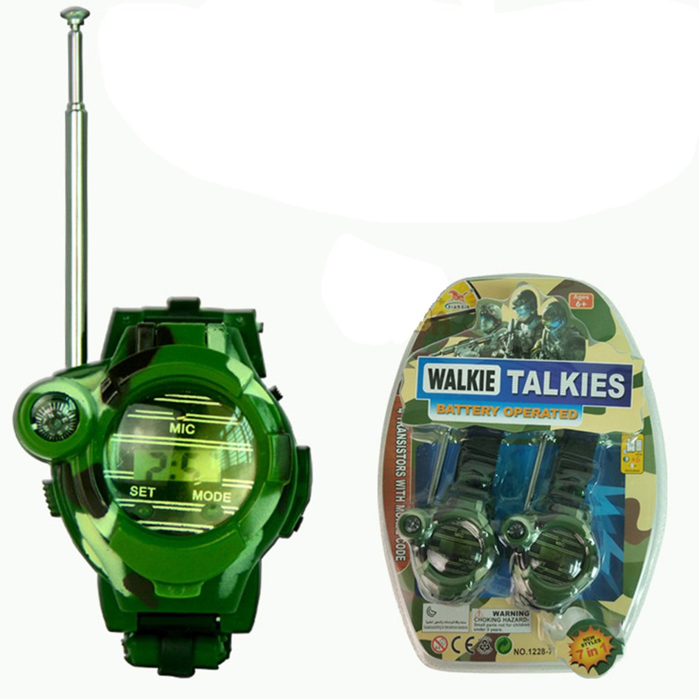 2Pcs Walkie Talkies Military Watches Toy for Kids 7 In 1 Camouflage 2 Way Radios Mini Walky Talky Interphone Clock Gifts for Boy