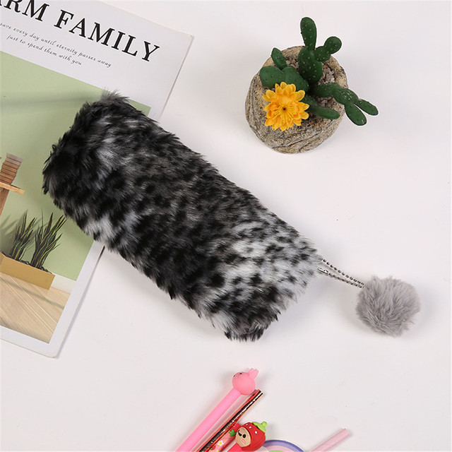 New 1pc Cute Plush Creative Leopard Print Pencil Case Fashion Pencil Pouch Pen Bag For Pen Box Cosmetic Pouch Storage Bag