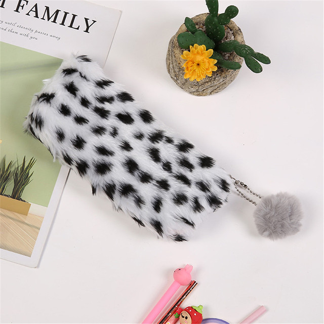 New 1pc Cute Plush Creative Leopard Print Pencil Case Fashion Pencil Pouch Pen Bag For Pen Box Cosmetic Pouch Storage Bag