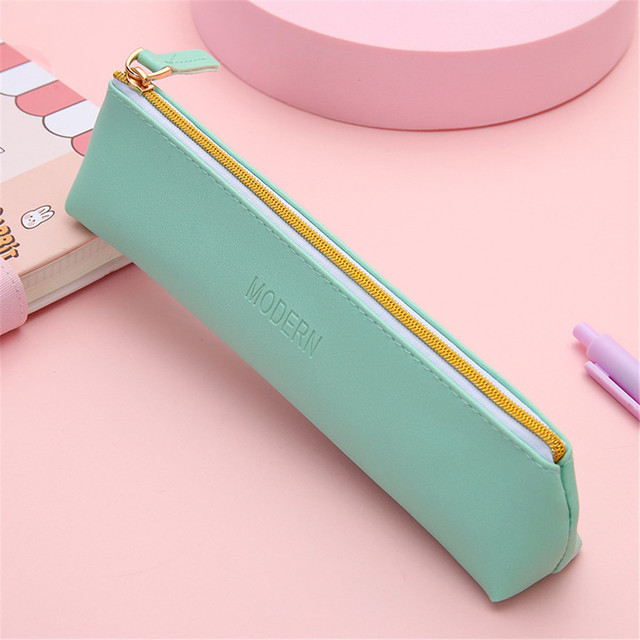 New Long Pu Leather Pencil Bag Zipper Pen Bag Stationery Pouch Fashion Creative Pencil Case For Office School Supplies