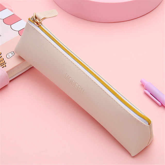 New Long Pu Leather Pencil Bag Zipper Pen Bag Stationery Pouch Fashion Creative Pencil Case For Office School Supplies