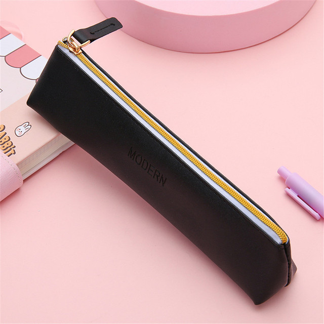 New Long Pu Leather Pencil Bag Zipper Pen Bag Stationery Pouch Fashion Creative Pencil Case For Office School Supplies
