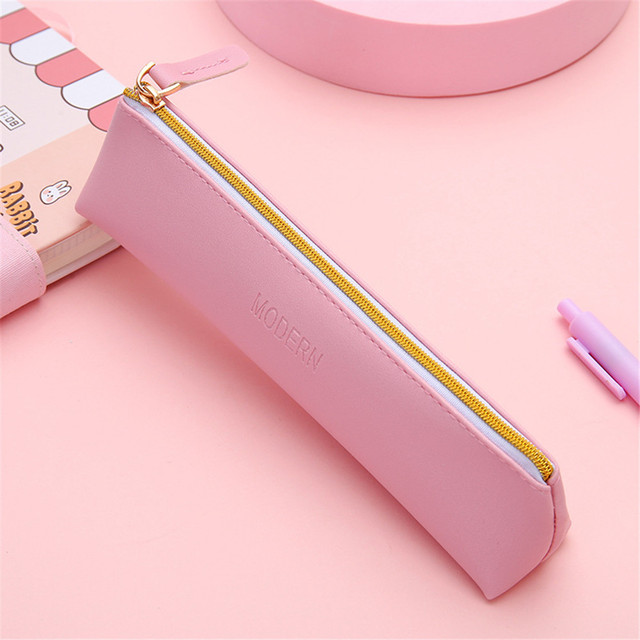 New Long Pu Leather Pencil Bag Zipper Pen Bag Stationery Pouch Fashion Creative Pencil Case For Office School Supplies