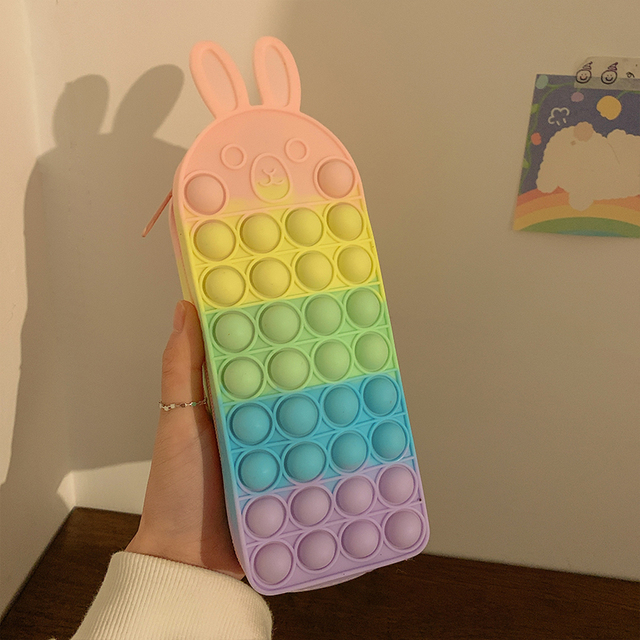 Color Rabbit Pops Pencil Case Sensory Silicone Bubble Toy Stationery Storage Bag for Children Stress Relieving Fidget Toy Gift