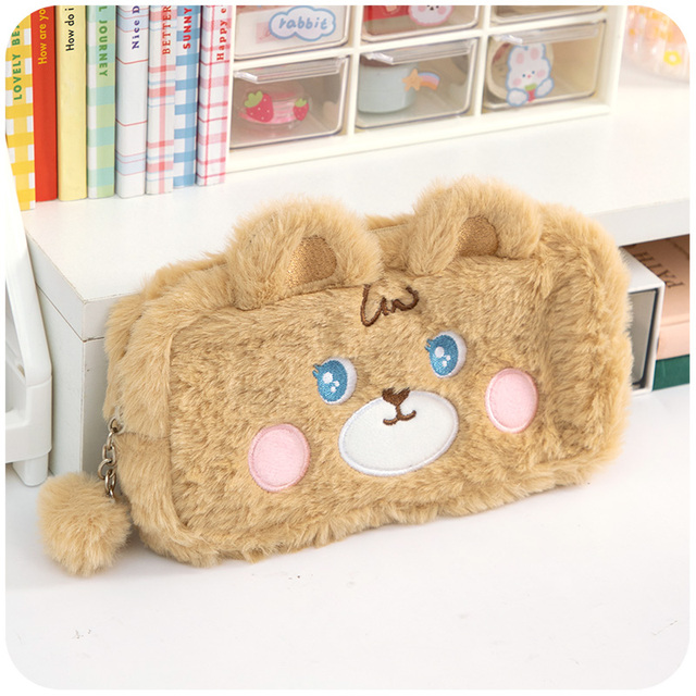 Cute Bear Bunny Cute Plush Pencil Pouch Pen Bag for Girls Kawaii Stationery Large Capacity Pencil Case Pen Box Cosmetic Pouch