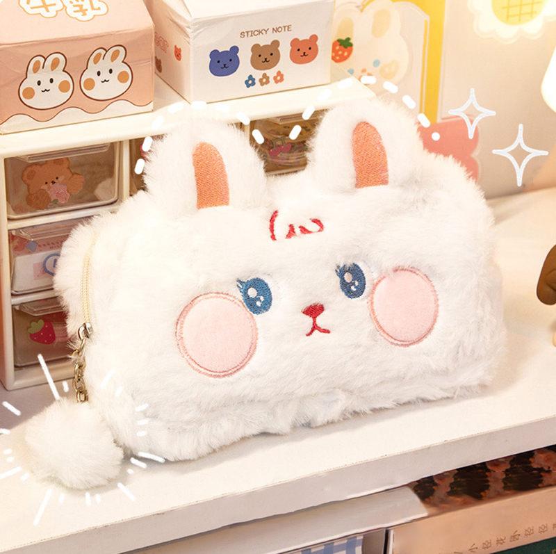 Cute Bear Bunny Cute Plush Pencil Pouch Pen Bag for Girls Kawaii Stationery Large Capacity Pencil Case Pen Box Cosmetic Pouch