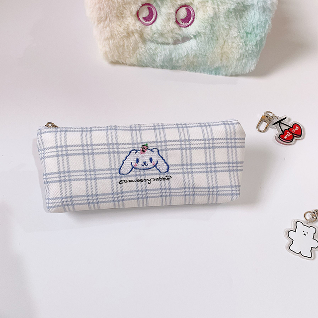 Vintage Check Pattern Pencil Bag Pen Case Color Lattice Cartoon Animals Embroidery Storage Pouch for Stationery Make Up Travel