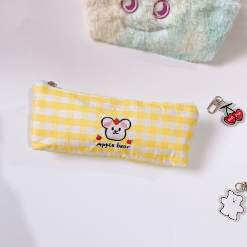 Vintage Check Pattern Pencil Bag Pen Case Color Lattice Cartoon Animals Embroidery Storage Pouch for Stationery Make Up Travel