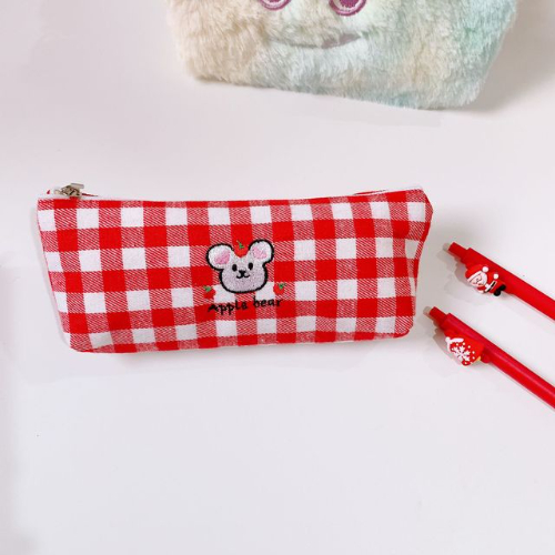 Vintage Check Pattern Pencil Bag Pen Case Color Lattice Cartoon Animals Embroidery Storage Pouch for Stationery Make Up Travel