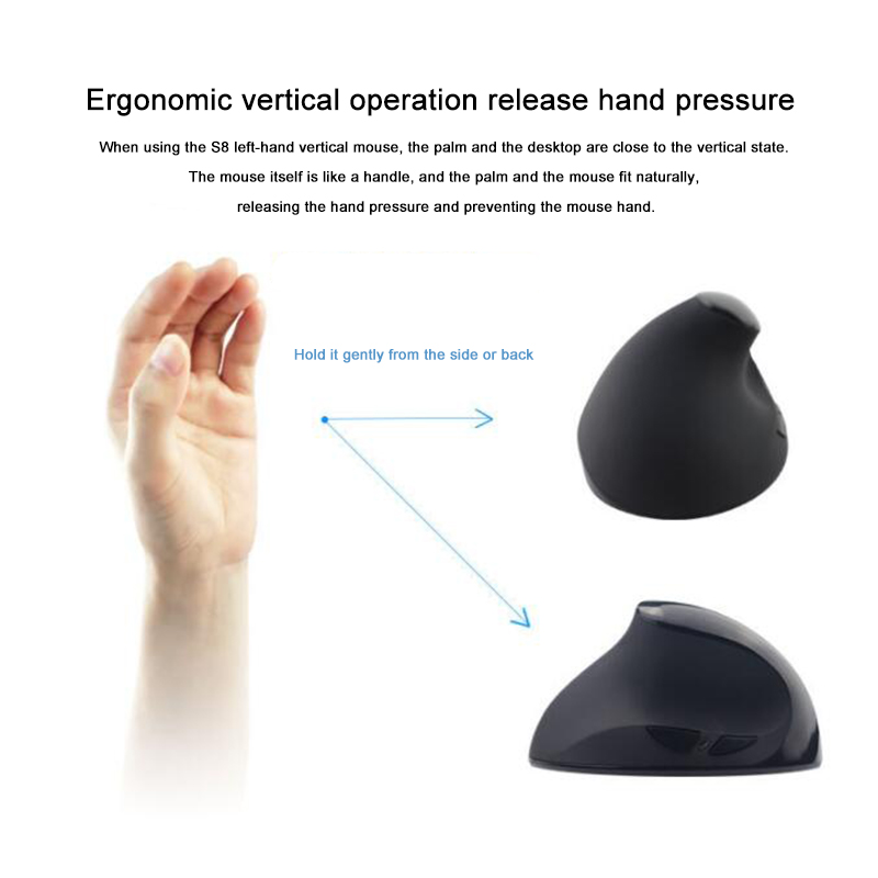 Wireless Mouse Computer Left Hand Vertical Mouse Ergonomic Gaming Mouse 1600 DPI USB Optical Wrist Mice Mause for PC Computer