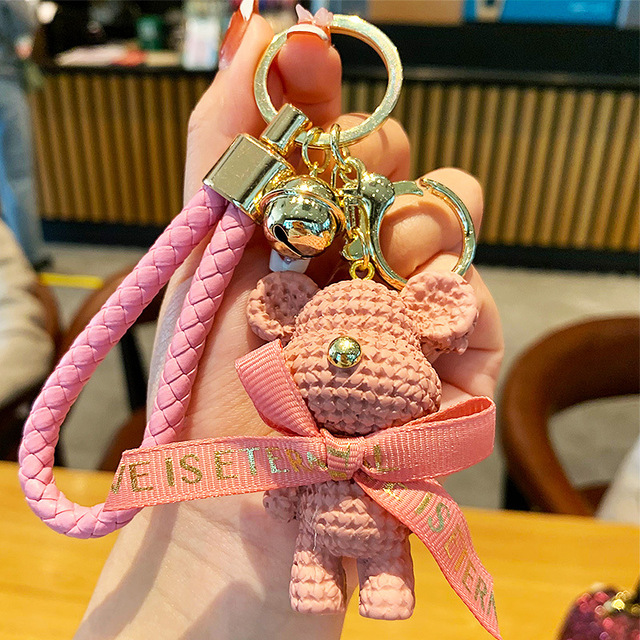 Cute Cartoon Keychain Charm Popobe Bear Resin Pendant For Women Bag Car KeyRing Mobile Phone Fine Jewelry Accessories Girl Gift