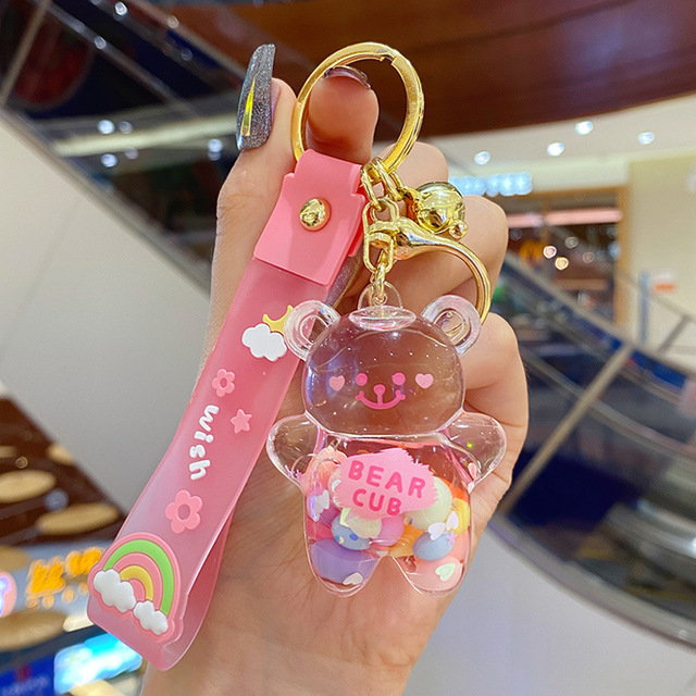 Creative New Liquid Oil Chubby Bear Quicksand Keychain Cute Floating Colorful Balloons Keyring Girl Bag Pendant Gifts Key Chain
