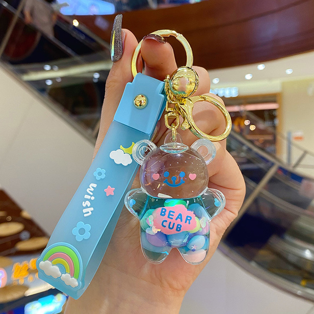 Creative New Liquid Oil Chubby Bear Quicksand Keychain Cute Floating Colorful Balloons Keyring Girl Bag Pendant Gifts Key Chain