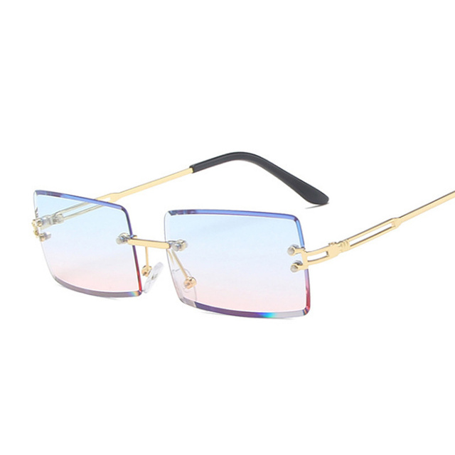 Rimless Square Sunglasses Men Brand Designer Rectangle Gradient Sun Glasses Metal Cutting Lens Male Shades Oculos De Sol