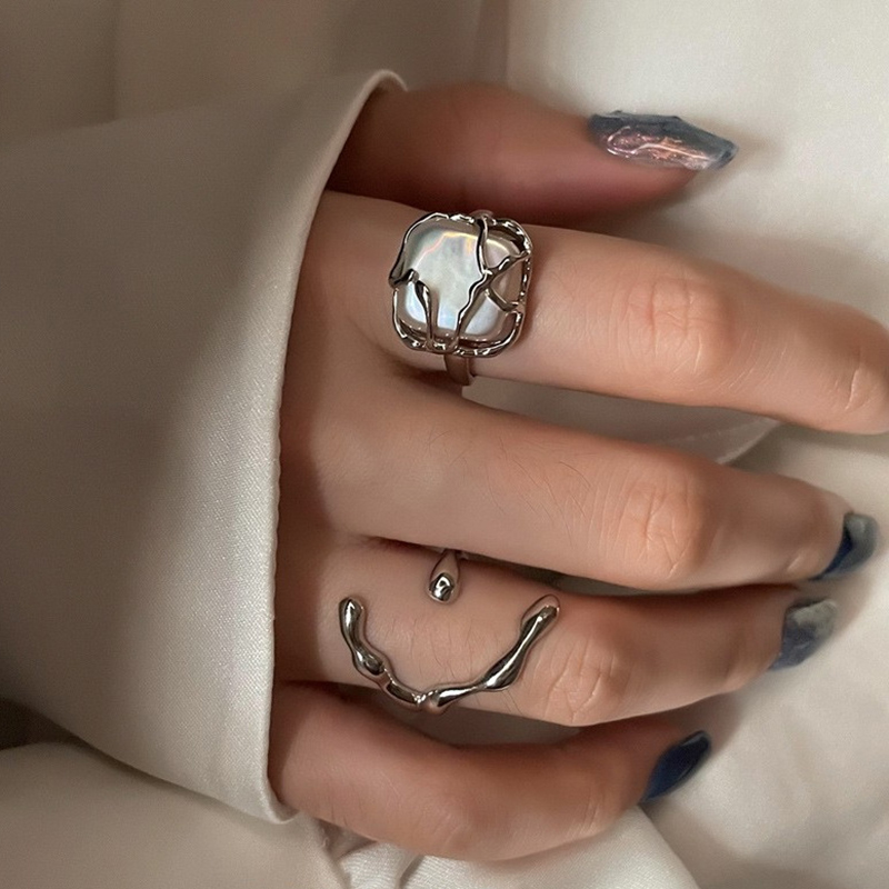 2pcs/set Fashion 925 Sterling Silver Finger Rings for Women 2022 Hot Sale Creative Simple Irregular Geometric Party Jewelry