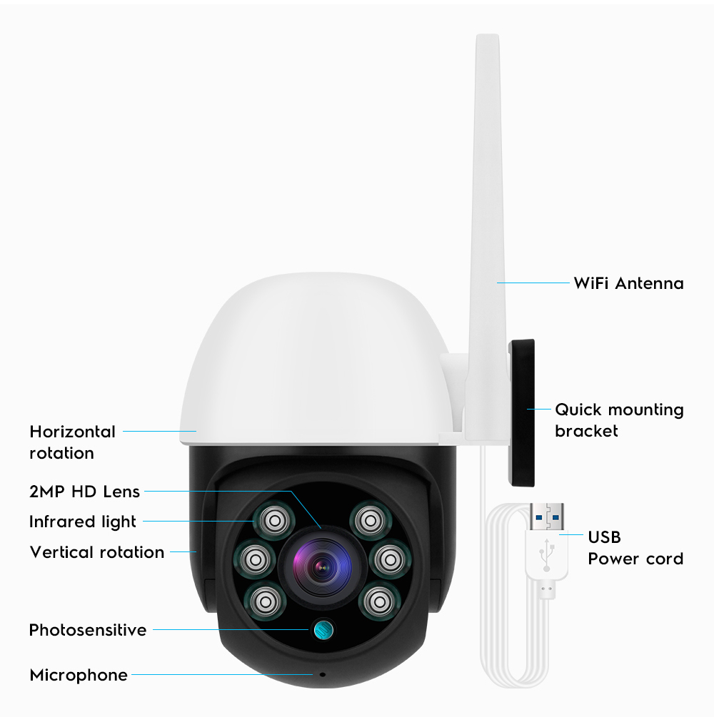 1080P PTZ Tuya Smart Mini Wireless WiFi IP Camera Outdoor Home Security Automatic Dome Camera CCTV Video Surveillance