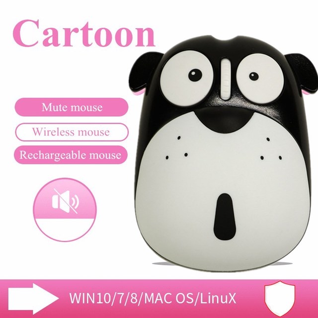 Rechargeable Wireless Silent Mouse Ergonomic USB Optical Computer Mause Cute Cartoon Animal Dog Shape Pink PC Mice For Kid Girl