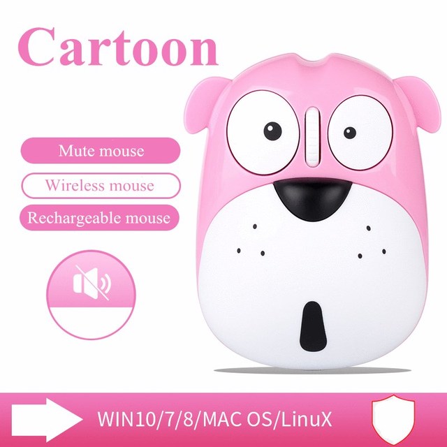 Rechargeable Wireless Silent Mouse Ergonomic USB Optical Computer Mause Cute Cartoon Animal Dog Shape Pink PC Mice For Kid Girl