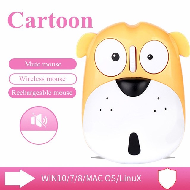 Rechargeable Wireless Silent Mouse Ergonomic USB Optical Computer Mause Cute Cartoon Animal Dog Shape Pink PC Mice For Kid Girl
