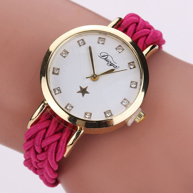 Women Gold Braided Leather Wrist Watch For Women Ladies Star Crystal Luxury Crystal Quartz Watch Clock