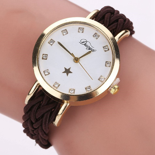 Women Gold Braided Leather Wrist Watch For Women Ladies Star Crystal Luxury Crystal Quartz Watch Clock