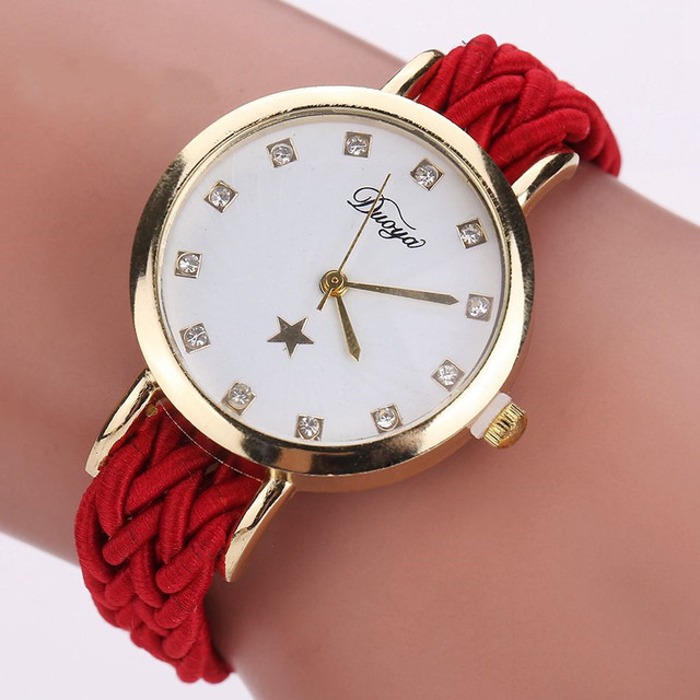 Women Gold Braided Leather Wrist Watch For Women Ladies Star Crystal Luxury Crystal Quartz Watch Clock