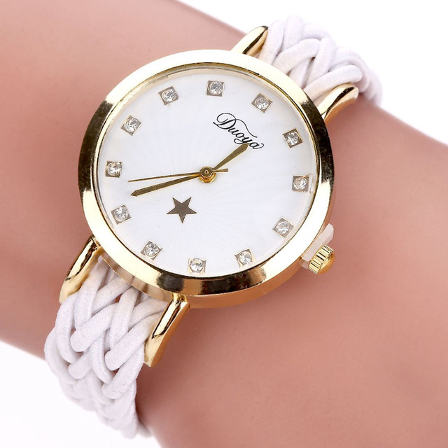 Women Gold Braided Leather Wrist Watch For Women Ladies Star Crystal Luxury Crystal Quartz Watch Clock